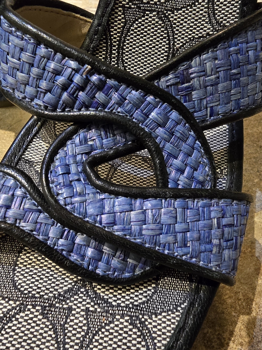 Coach Navy Woven Platform Sandals with Ankle Strap - Picture 3 of 6